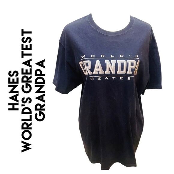 World’s Greatest Grandpa Navy Blue Graphic T-Shirt By Hanes Heavyweight 100% Cot - Picture 1 of 8